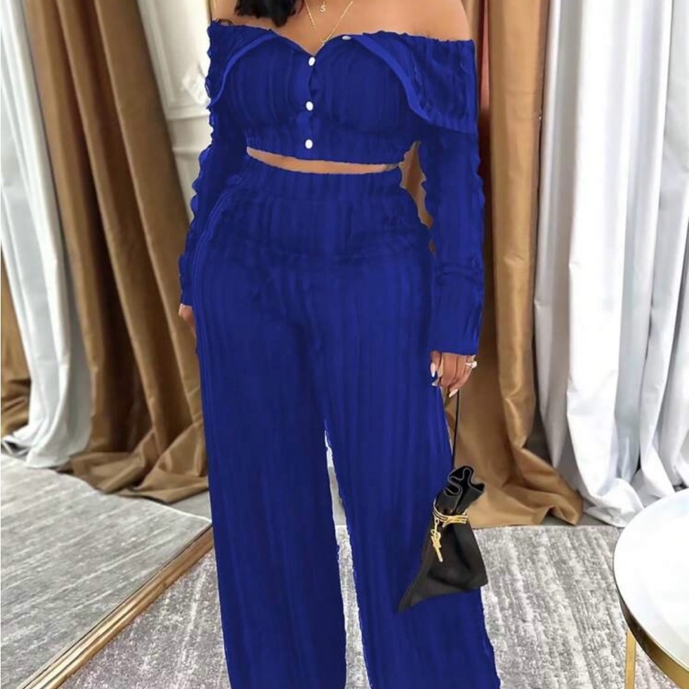 Elegant Blue Off-Shoulder Jumpsuit